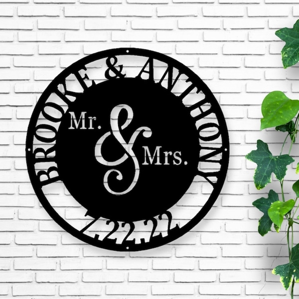 Personalized Mr. & Mrs. Metal Date Sign - Custom Wedding Gift