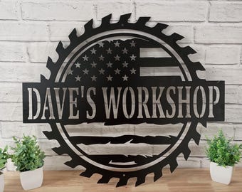 Custom American Flag Workshop Sign | Metal Shop Sign | Free