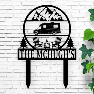 Happy Campers Yard sign, Camping Sign, Camper Decor, RV Decor, Family Name Sign, Anniversary Gift, Custom Campsite Flag, QUICK Ship
