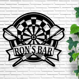 Man Cave Dartboard Metal Wall Art Monogram, Personalized Darts Metal Sign, Darts Player Name Sign, Custom Darts Monogram Metal Sign