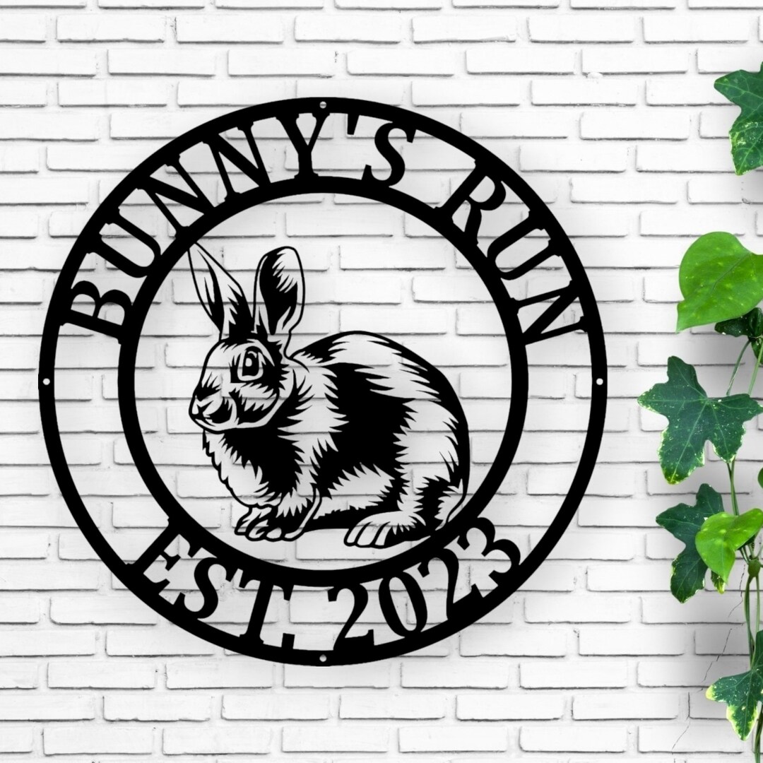 Metal Rabbit Sign - Rustic Home Decor, Vintage Style Wall Art, Garden ...