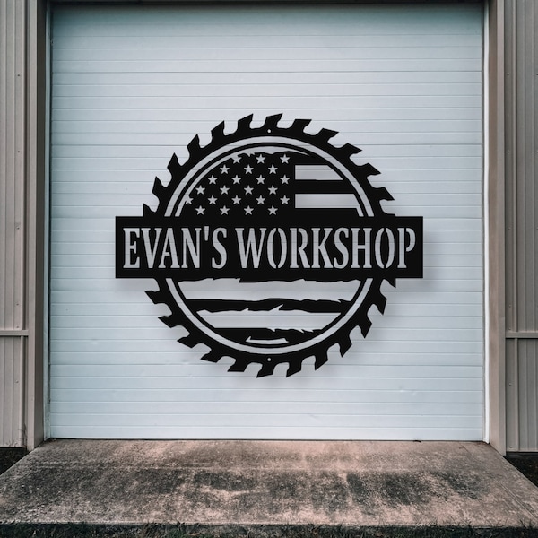 Custom American Flag Workshop Sign | Metal Shop Sign | Free Shipping | Dad Shop | sawblade American flag | Garage Sign | Freedom, garage art