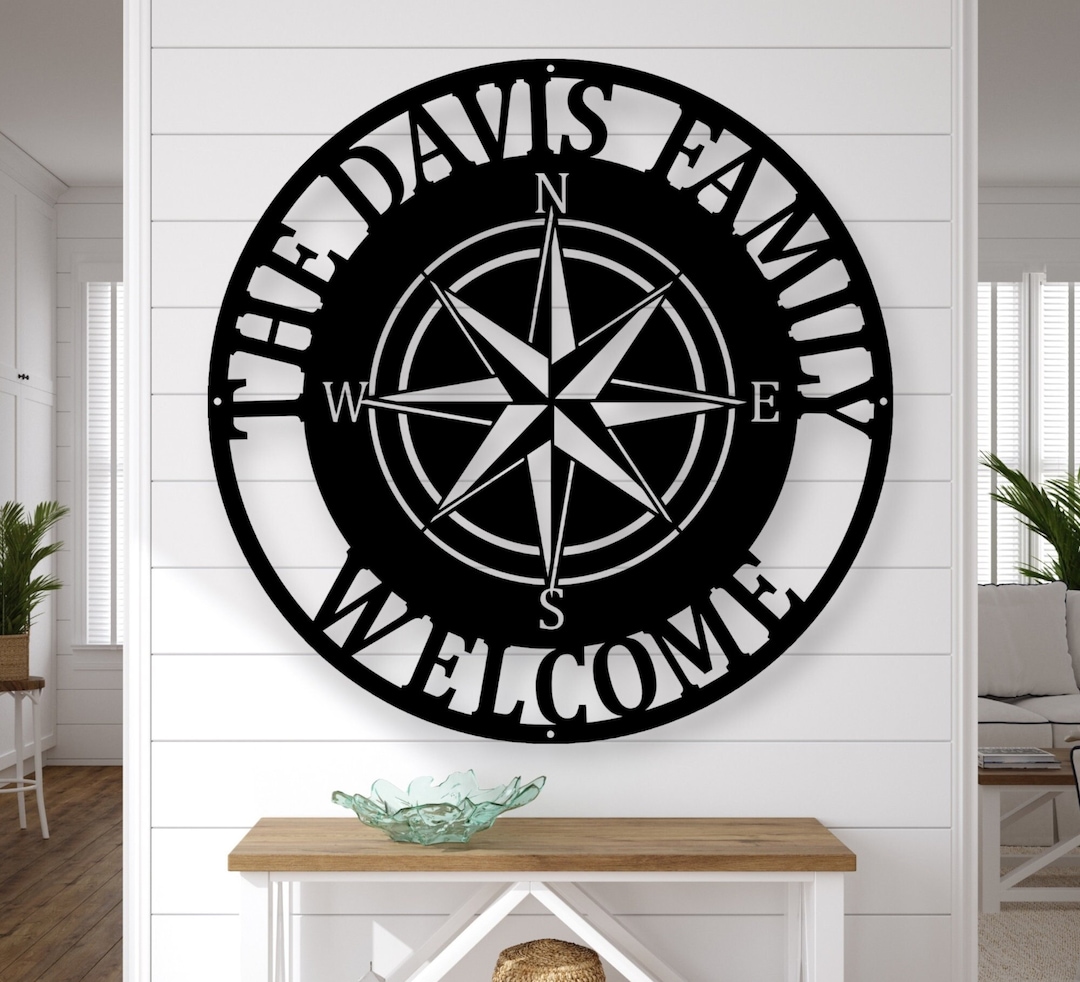 Compass Address Sign Personalized Compass Rose Metal Sign - Nautical Address Wall Art ...