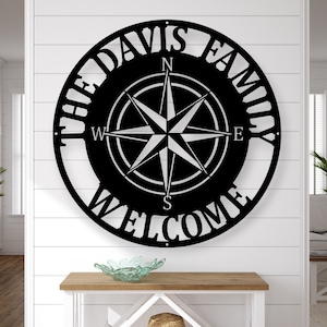 Personalized Compass Rose Metal Sign - Nautical Address Wall Art - Coordinates Wall Decor - Housewarming -Free Shipping - Custom Coordinates