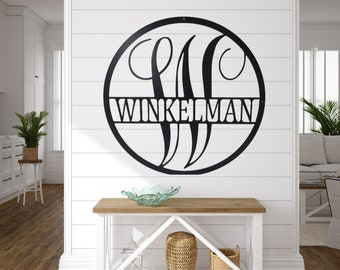 Gepersonaliseerde familienaam metalen bord, housewarming geschenk, metalen monogram teken, deur hanger, achternaam teken, metalen muur kunst, huwelijksgeschenk