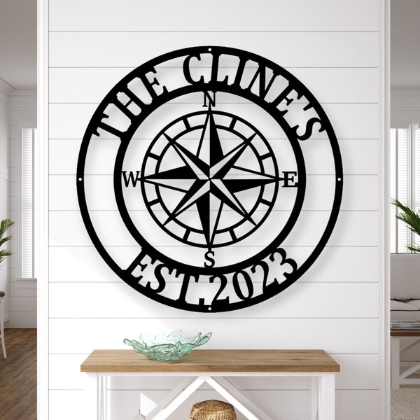 Personalized Compass Rose Metal Sign - Nautical Address Wall Art - Coordinates Wall Decor - Housewarming -Free Shipping - Custom Coordinates