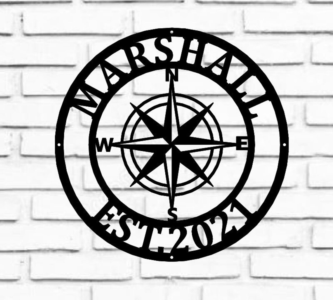 Personalized Compass Rose Metal Sign Nautical Address Wall Etsy