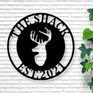 Deer Sign, Deer Antler Decor, Deer Hunter Gift, Deer Camp Sign, Christmas Gift For Him, Deer Name Metal Sign, Fathers Day Gift