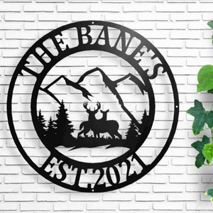 Deer Sign, NEW Deer Antler Decor, Deer Hunter Gift, Deer Camp Sign, Christmas Gift For Him, Deer Name Metal Sign, Fathers Day Gift