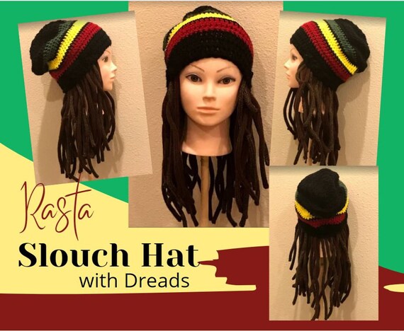 Rasta Reggae Themed Beanie-hat Wig Complete with Dreads Are You Ready to -Party with Your Buds ! Great Headcover or Unique Gift