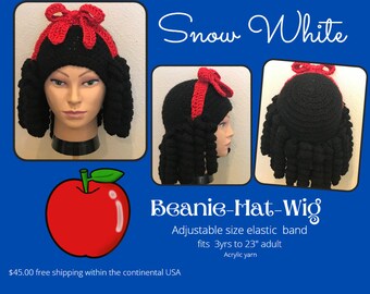 Snow White Beanie-hat-wig, for Halloween, Cosplay, Dress-up, soft chemo headcover, or keep your head fashionably warm