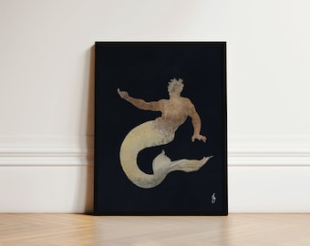 Gay Merman Art Print | Dark Art Deco, Framed