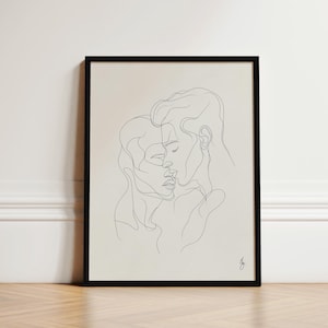 Minimalist Gay Art Print Gay Male Line Art Framed Gay Art Gay Couple Print Black and White Gay Couple - “Quiet Passion”
