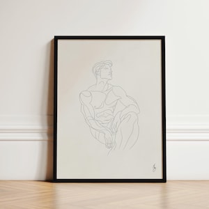 Minimalistischer Gay-Kunstdruck Gay Male Line Art gerahmt Gay Kunst Gay Paar Druck schwarzweiß schwules Paar - “Lost in Gedanke”