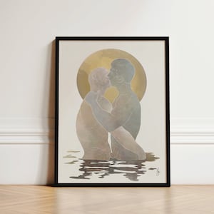 Minimalist Gay Art Print Gay Male Painting Framed Gay Art Gay Couple Print Black and White Gay Couple Light 3