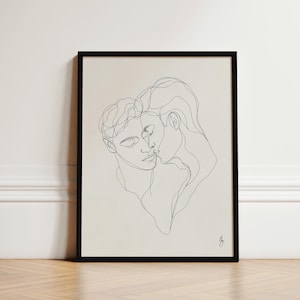 Minimalistischer Gay-Kunstdruck Gay Male Line Art gerahmt Gay Kunst Gay Paar Druck schwarzweiß schwules Paar - “Tender Moment”