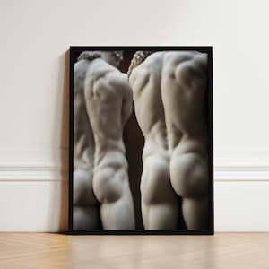 Framed Vintage Style Photographic Print of Whimsical Surreal Male Roman Sculptures - &quot;Gentle Flames&quot;