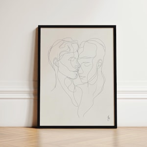 Minimalistischer Gay-Kunstdruck Gay Male Line Art gerahmt Gay Kunst Gay Paar Druck schwarzweiß schwules Paar - “Infinite Love”