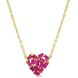 14k Gold & Ruby Baguette Heart Necklace