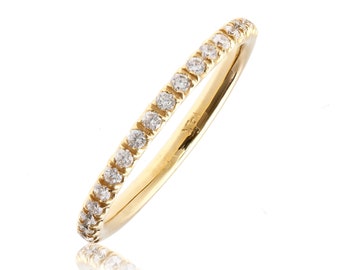 14k Gold Round Brilliant Diamond Half Eternity Stackable Band Ring