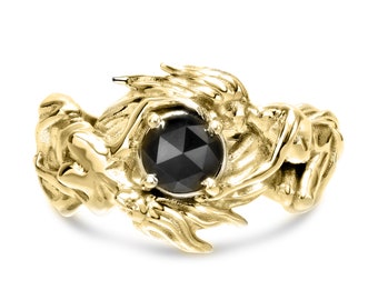14k Gold & Black Diamond Rose Cut Art Nouveau "Femme Fatale" Ring