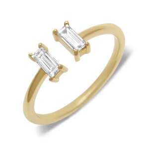 14k Gold & Baguette Diamond Open Cuff Stackable Ring