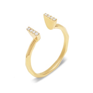 14k Gold & Diamond Bar Open Cuff Ring