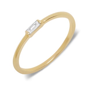14k Gold Baguette Diamond Stackable Ring - Plain Gold Band