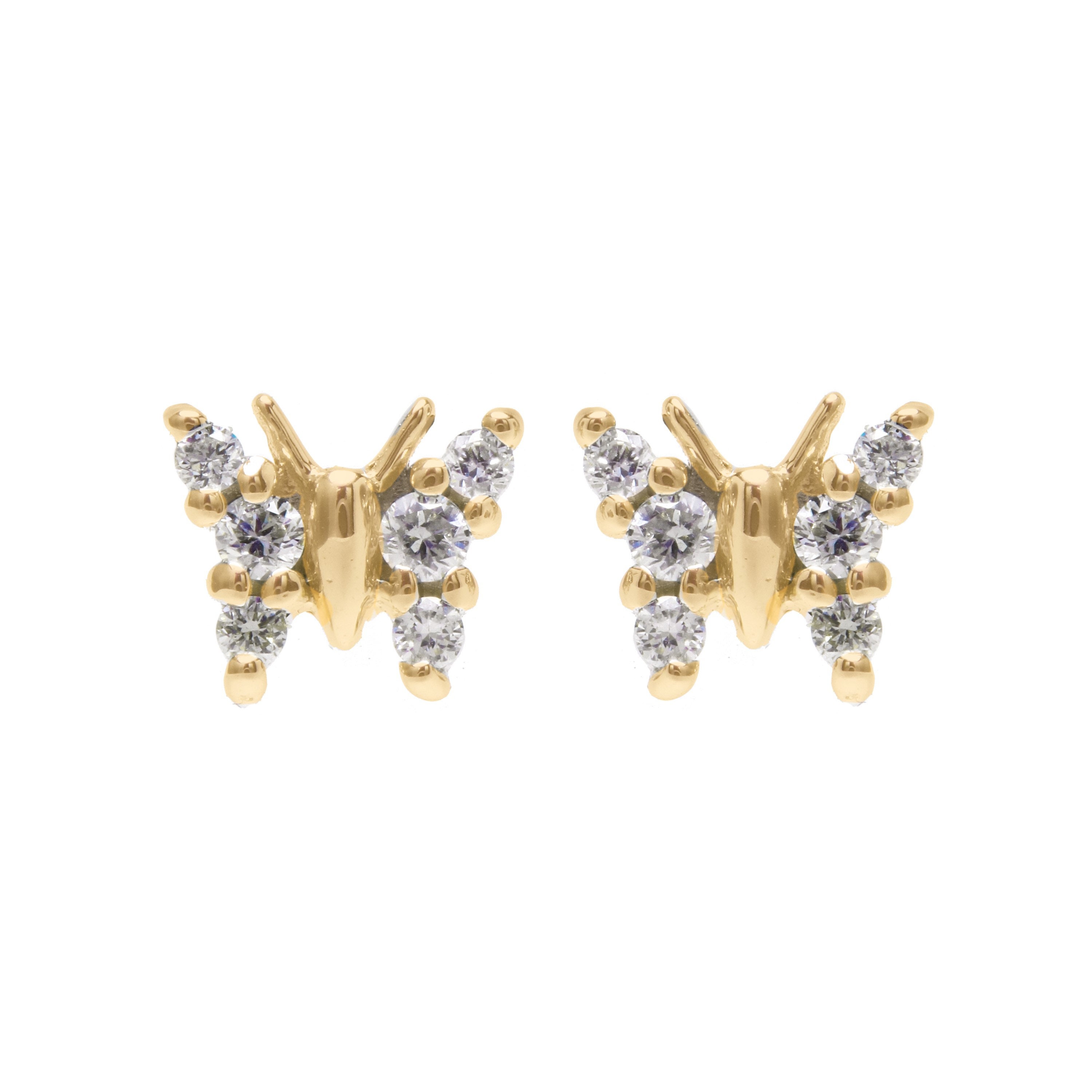 14k Gold & Diamond Tiny Butterfly Stud Earrings - Etsy