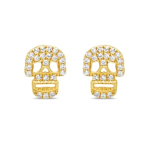 14k Gold Micro Pave Diamond Skull Stud/Earrings