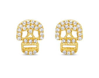 14k gouden Micro Pave diamanten schedel Stud/oorbellen