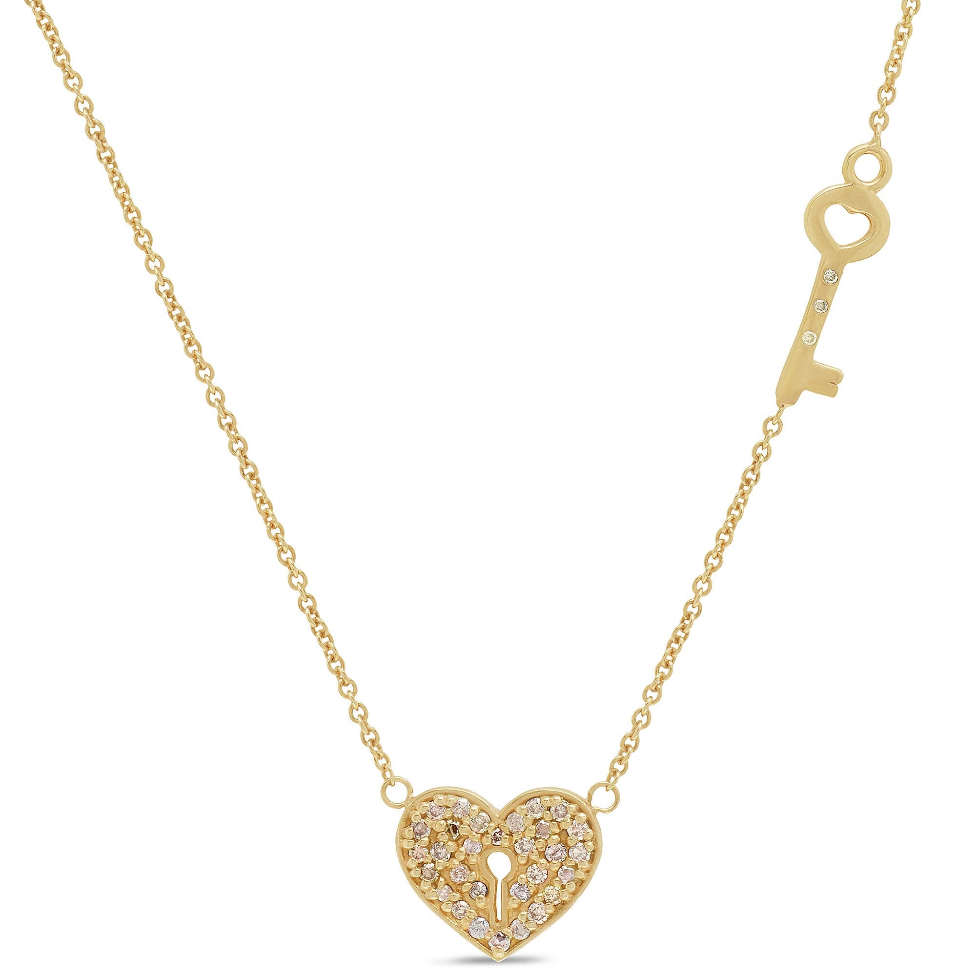 Fancy Color Diamond Heart Lock & Key Necklace