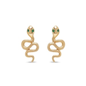 14k Gold Tsavorite Garnet Snake Stud Earrings - Micro