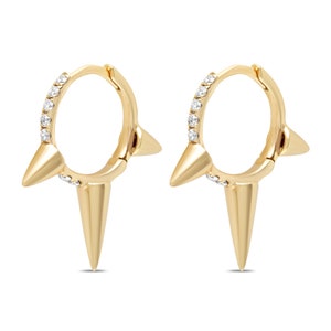 14k Gold Three Spike Diamond Huggies -Large
