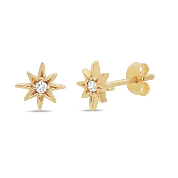 14k Gold & Diamond Six Point Star Stud Earrings - Etsy Canada