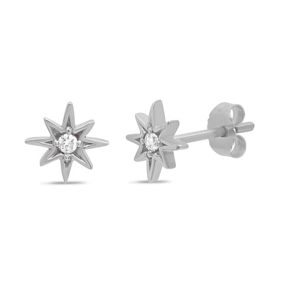 14k Gold & Diamond Six Point Star Stud Earrings - Etsy