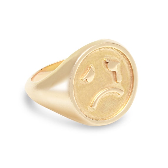 14k Gold Crybaby Sad Emoji Signet Ring Etsy