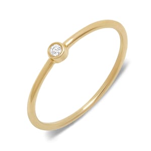 14k Gold Round Bezel Set Diamond Stackable Ring - Plain Gold Band