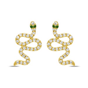 14k Gold Diamond & Tsavorite Garnet Snake Stud Earrings - Small