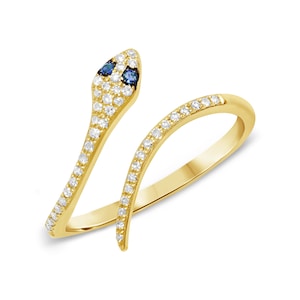 14k Gold Diamond & Sapphire Open Cuff Snake Ring