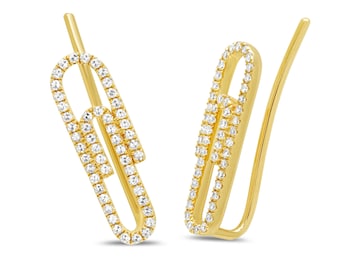 14k Gold & Diamond Paperclip Ear Jackets/Climbers Earrings