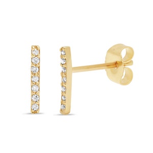 14k Gold & Diamond Bar Stud Earrings