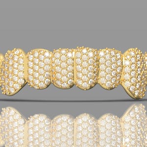 14k Gold & Honeycomb Pave VS Diamond Grillz Set - Bottom 8 Teeth