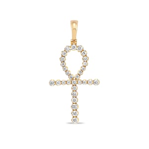 14k Gold Prong Set Diamond Ankh Cross Charm Pendant