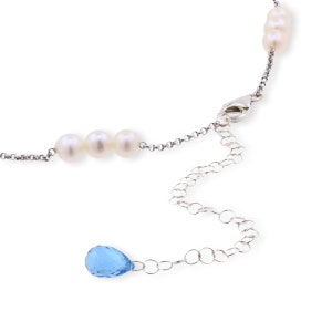 3 Pearl Belly Chain With Aquamarine Teardrop Briolette - 925 Sterling Silver