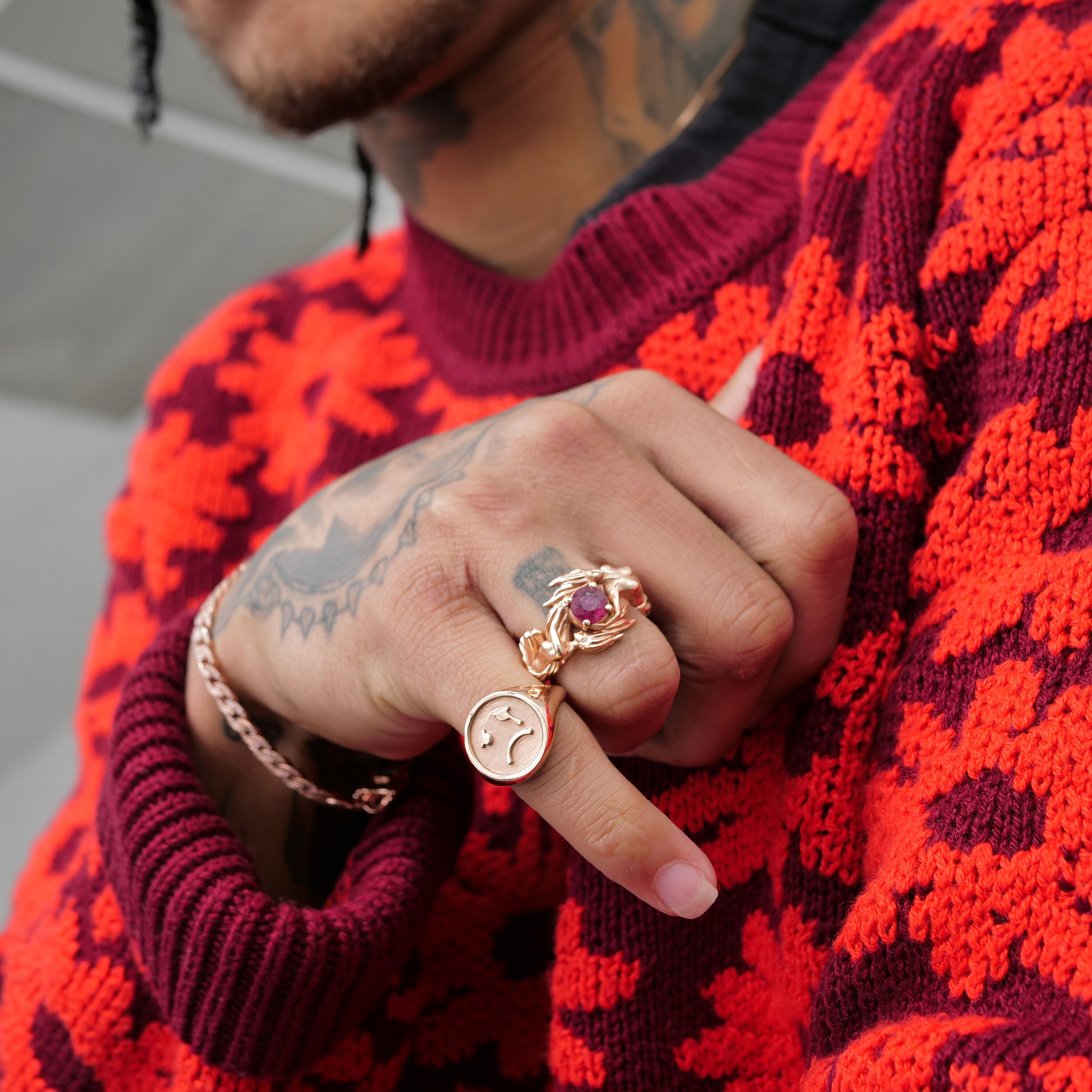 14k Gold Crybaby Sad Emoji Signet Ring