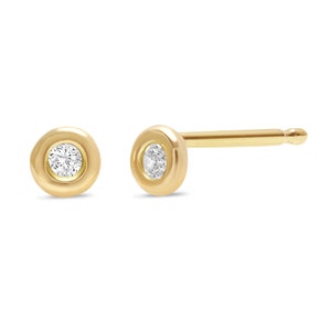 14k Gold Tiny Bezel Set Diamond Stud Earrings