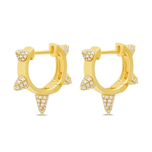 14K ゴールド 5 スパイク ダイヤモンド ハギー イヤリング