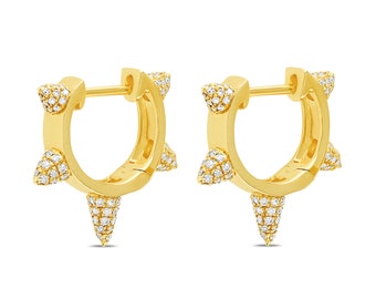 14k Gold Five Spike Diamond Huggie Earrings