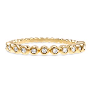 14k Gold Beaded Bezel Set Diamond Half Eternity Band Stackable Ring